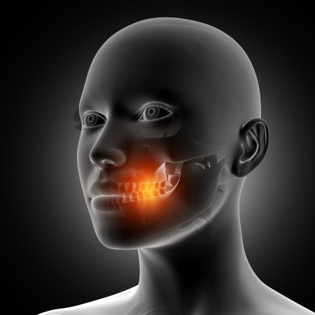 3D render of a female figure with teeth highlighted